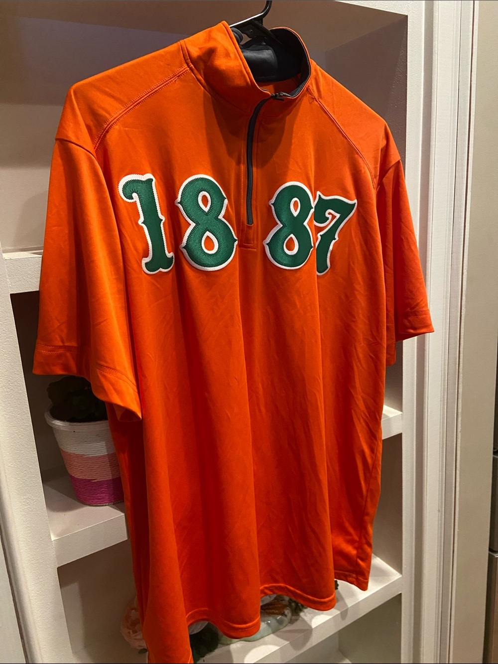 Men's Orange Quarter-Zip Polo with Green 1887 Appliqué FAMU Rattlers Florida A&M